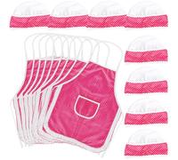Swakuta 16 Pcs Pink Kids Apron and Chef Hat Set Including 8 Pcs Chef Hat 8 Pcs Adjustable Children Apron with Pocket for Boys Girls DIY Baking Cooking Painting Pretend Wear