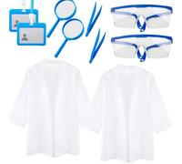 Swakuta 2 Set Kid Scientist Costume Set Scientist Goggles White Lab Coat ID Card with Scientist Dress Up Toys for Boys Gilrs Cosplay (M, 7-9 years(120-130 cm))