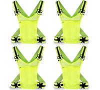 Swakuta 4 Pcs High Visibility Reflective Running Vest Adjustable Hi Vis Running Vest Bulk Reflective Running Gear with Chest Pouch for Kids Adults Night Outdoor Running Cycling Walking