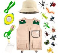 Swakuta 7 Pcs Kids Explorer Costume Set Explorer Vest Magnifier Hat with Adventure Props Toys for Boys Girls Outdoor Adventures Career Day Cosplay