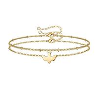 Swallow Bird Layered Bracelets for Women Men Cute Flying Birds Animal Thin Link Chain Dainty 14K Gold-Tone Plated Hypoallergenic Adjustable Birthday Valentine's Day Gifts Niece Daughter Girlfriend