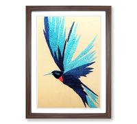 Swallow Embroidery Framed Print | A2 Walnut Framed Wall Art | Ready to Hang | Modern Nature Picture | Living Room Bedroom Lounge Office