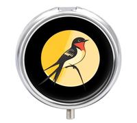 Swallow The Sun Bird Pill Box 3 Compartment Small Portable Medicine Case Pill Organizer for Pocket Purse