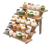 SwallowLiving 5 Tier Wooden Rustic Cupcake Stand for 30 Cupcakes, Stepped Wood Display Stand for Weddings, Tiered Party Table Display Riser for Food , Dessert, Cookie, Decor, Craft Show, Burnt