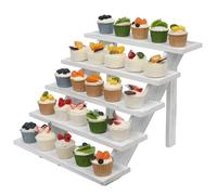 SwallowLiving 5 Tier Wooden Rustic Cupcake Stand for 30 Cupcakes, Stepped Wood Display Stand for Weddings, Tiered Party Table Display Riser for Food , Dessert, Cookie, Decor, Craft Show, White