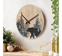 SwallowLiving Cabin Bear Wall Clock 12 Inch Silent Non Ticking Clock Wooden Forest Wildlife Mountain Lodge Wall Clock Battery Operated Rustic Farmhouse Wall Clock