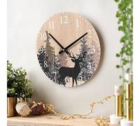 SwallowLiving Cabin Deer Wall Clock 12 Inch Silent Non Ticking Clock Wooden Forest Wildlife Mountain Lodge Wall Clock Battery Operated Rustic Farmhouse Wall Clock