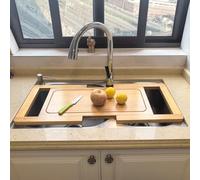 SwallowLiving Expandable Wooden Over The Sink Cutting Board with Juice Groove for kitchen, Wood Kitchen Sink Cover Chopping Board for Counter Space