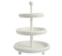 SwallowLiving Farmhouse 3 Tier Tray, White Three Tiered Tray Wood Stand with Shabby Chic Beaded for Home & Kitchen or Coffee Bar Decorations, 12.4 x 12.4 x 16.5 inchs