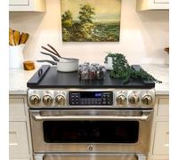 SwallowLiving Wood Noodle Board Stove Cover with Handles, Wooden Stovetop Cover Board for Gas Stove and Electric Stove Top,Kitchen Sink Cover for Counter Space, Cutting Board, Black