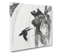 Swallows by a Waterfall by Kawanabe Kyosai Canvas Print | Gallery Wrapped 30mm Frame Wall Art | 14x14 inches | Ready to Hang | Asian Landscape Picture | Living Room Bedroom Lounge Office
