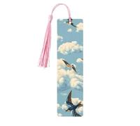 Swallows Clouds Bookmark Blue Sky Wooden Bookmark with Tassel Book Mark for Women Men Reading Page Markers Gifts for Book Lovers