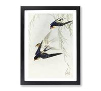 Swallows In Flight By Ohara Koson Asian Japanese Framed Print | A2 Black Framed Wall Art | Ready to Hang | Asian Nature Picture | Living Room Bedroom Lounge Office