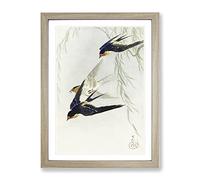 Swallows In Flight By Ohara Koson Asian Japanese Framed Print | A2 Oak Framed Wall Art | Ready to Hang | Asian Nature Picture | Living Room Bedroom Lounge Office