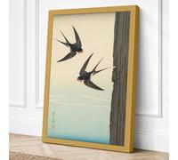 Swallows in Flight Japandi Canvas Wall Art Print 18x12 Inch