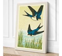 Swallows in Flight Japandi Canvas Wall Art Print 18x12 Inch