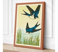 Swallows in Flight Japandi Canvas Wall Art Print 24x16 Inch (61 x 41 cm)