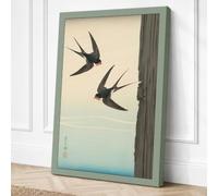 Swallows in Flight Japandi Canvas Wall Art Print 36x24 Inch