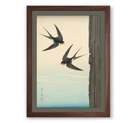 Swallows in Flight Japandi Framed Wall Art Print A1 (84.1×59.4cm) Walnut, Wall Decor for Living Room, Bedroom, Office & Home, Ready to Hang, Art Gift