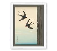 Swallows in Flight Japandi Framed Wall Art Print A3 (42×29.7cm) White, Wall Decor for Living Room, Bedroom, Office & Home, Ready to Hang, Art Gift