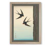Swallows in Flight Japandi Framed Wall Art Print A4 (29.7×21cm) Oak, Wall Decor for Living Room, Bedroom, Office & Home, Ready to Hang, Art Gift