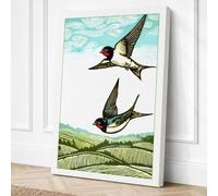 Swallows in Flight Vintage Canvas Wall Art Print 18x12 Inch