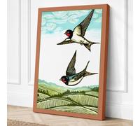 Swallows in Flight Vintage Canvas Wall Art Print 36x24 Inch