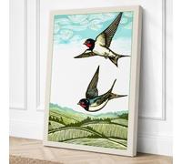 Swallows in Flight Vintage Canvas Wall Art Print 36x24 Inch