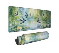 Swallows Large Mouse Pad, Nature Serene Water Lilies Trees Trees Summer Green Rubber Non Slip Aesthetic Long Keyboard Mat Accessories for Office Home Computer Laptop 16x36 Inch