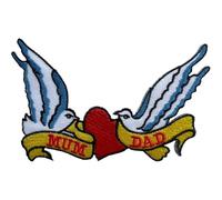 Swallows Mum Dad Iron Sew On Embroidered Patch Birds Red Love Heart Tattoo Badge