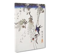 Swallows On A Wisteria Branch By Utagawa Hiroshige Canvas Print | Gallery Wrapped 30mm Frame Wall Art | 20x14 inches | Ready to Hang | Asian Picture | Living Room Bedroom Lounge Office