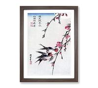 Swallows & Peach Blossom By Utagawa Hiroshige Asian Japanese Framed Print | A3 Walnut Framed Wall Art | Ready to Hang | Asian Floral Picture | Living Room Bedroom Lounge Office