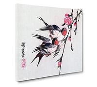 Swallows & Peach Blossom by Utagawa Hiroshige Canvas Print | Gallery Wrapped 30mm Frame Wall Art | 14x14 inches | Ready to Hang | Asian Floral Picture | Living Room Bedroom Lounge Office