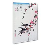 Swallows & Peach Blossom By Utagawa Hiroshige Canvas Print | Gallery Wrapped 30mm Frame Wall Art | 20x14 inches | Ready to Hang | Asian Floral Picture | Living Room Bedroom Lounge Office