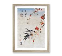 Swallows & Peach Flowers By Utagawa Hiroshige Asian Japanese Framed Print | A4 Oak Framed Wall Art | Ready to Hang | Asian Floral Picture | Living Room Bedroom Lounge Office
