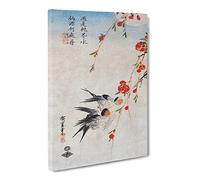 Swallows & Peach Flowers By Utagawa Hiroshige Canvas Print | Gallery Wrapped 30mm Frame Wall Art | 20x14 inches | Ready to Hang | Asian Floral Picture | Living Room Bedroom Lounge Office