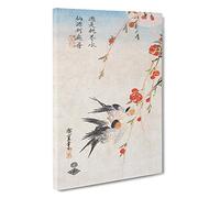 Swallows & Peach Flowers by Utagawa Hiroshige Painting Canvas Print | Gallery Wrapped 30mm Frame Wall Art | 30x20 inches | Ready to Hang | Asian Floral Picture | Living Room Bedroom Lounge Office