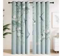 Swallows with White Willow & Spring Flowers Blackout Curtains - Elegant Master Bedroom Window Drapes, Traditional, Hyper-Realistic, Classical Thermal Insulated Window Curtains