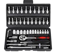 SWAMINE 46Pcs 1/4 Inch Drive Box End Socket Set,Metric Ratchet Wrench Set With 4-14Mm Cr-V Sockets,S2 Bits,Extension Bars,Mechanic Tool Kits For Household Auto Repair (Black), (46 IN1 TOOL KIT)