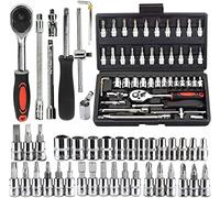 SWAMINE 46PCS 1/4 inch Drive Socket Set,Metric Ratchet Wrench Set with 4-14mm CR-V Sockets,S2 Bits,Extension Bars,Mechanic Tool Kits for Household Auto Repair