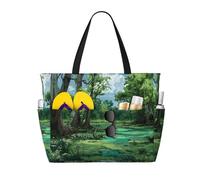 Swamp Scenery Print Large Capacity Beach Travel Bag, Waterproof Beach Tote Bag with Zip and Pocket, Tote Bags for Traveling, Shopping, Pool