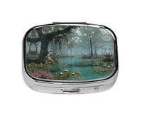 Swamp Scenery Print Pill Box 2 Compartment Medicine Pill Case,Portable for Pocket Or Purse Pill Box Decorative Metal Medicine Organizer