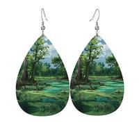 Swamp Scenery Printed Drop-Shaped Silver Plated Earrings Are Fashionable And Lightweight. Suitable For Various Occasions And Daily Wear