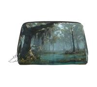 Swamp Scenery Printed Leather Zippered Makeup Bag, Perfect for Cosmetics and Toiletries