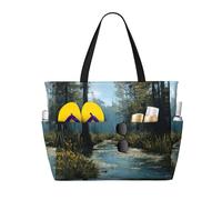 Swamp Wetland Print Large Capacity Beach Travel Bag, Waterproof Beach Tote Bag with Zip and Pocket, Tote Bags for Traveling, Shopping, Pool
