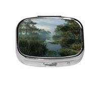 Swamp Wetland Print Pill Box 2 Compartment Medicine Pill Case,Portable for Pocket Or Purse Pill Box Decorative Metal Medicine Organizer
