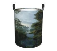 Swamp Wetland Printed Circular Handle Single Layer Waterproof Portable Laundry Basket