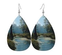 Swamp Wetland Printed Drop-Shaped Silver Plated Earrings Are Fashionable And Lightweight. Suitable For Various Occasions And Daily Wear