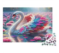 Swan 100% Recycled Cardboard Swan in Lotus Pond 1000Pc Jigsaw for Adults & Kids Unique Beautifully Illustrated 70x50cm/1000pcs