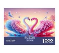 Swan 1000 Piece Jigsaw Puzzles Fun Challenging Modern Swan Love in Floral Harmony Classic Educational Games Creativity & Gift Giving Suitable for Children & People Aged 14+ 52x38cm/1000pcs